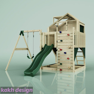 خانه بازی جنگلی چوبی به همراه سرسره و تاب چوبی